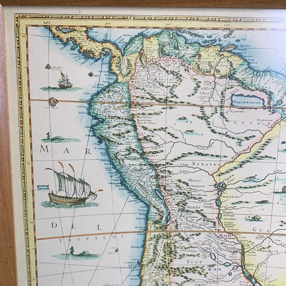 Vintage framed 19th century reproduction South America Map by Henrici Hondy 1629 - Picture 6 of 16
